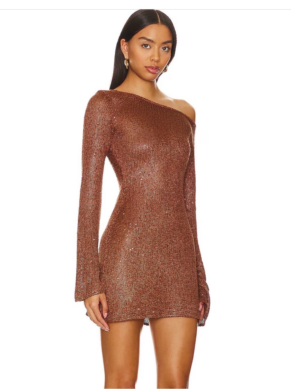 ASTA RESORT Maya Sleeve Mini Dress - Chocolate Sequin